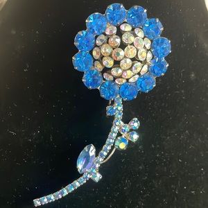 Vintage flower rhinestone and AB brooch